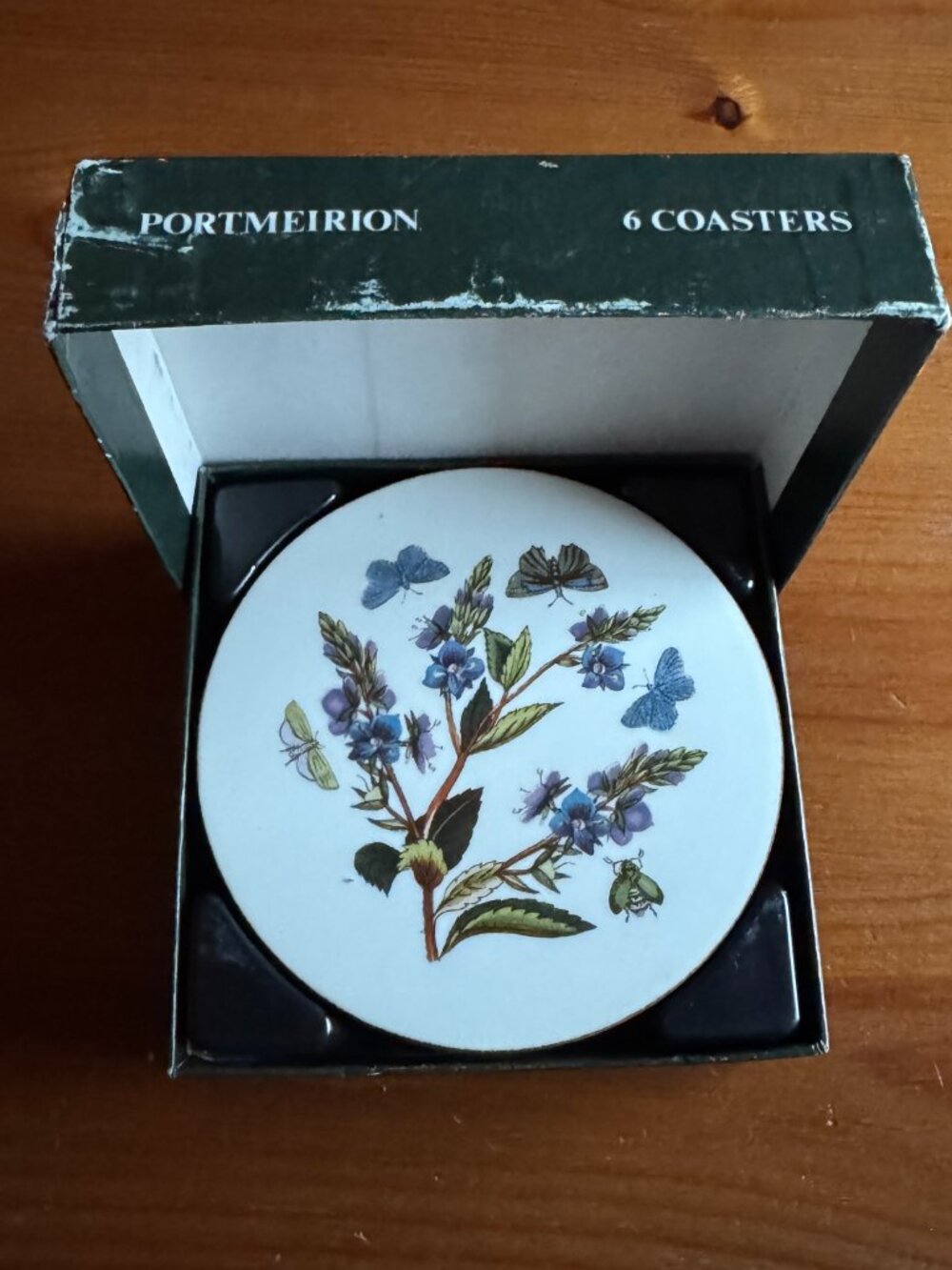 Vintage Portmeirion Botanic Garden Round Coasters Set of 6 with Box - Cork Base - Picture 2 of 11